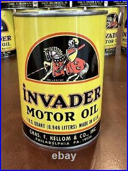 Vintage Rare Nos Full Invader 1-quart Motor Oil Can Excellent Condition