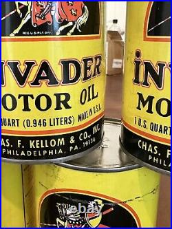 Vintage Rare Nos Full Invader 1-quart Motor Oil Can Excellent Condition